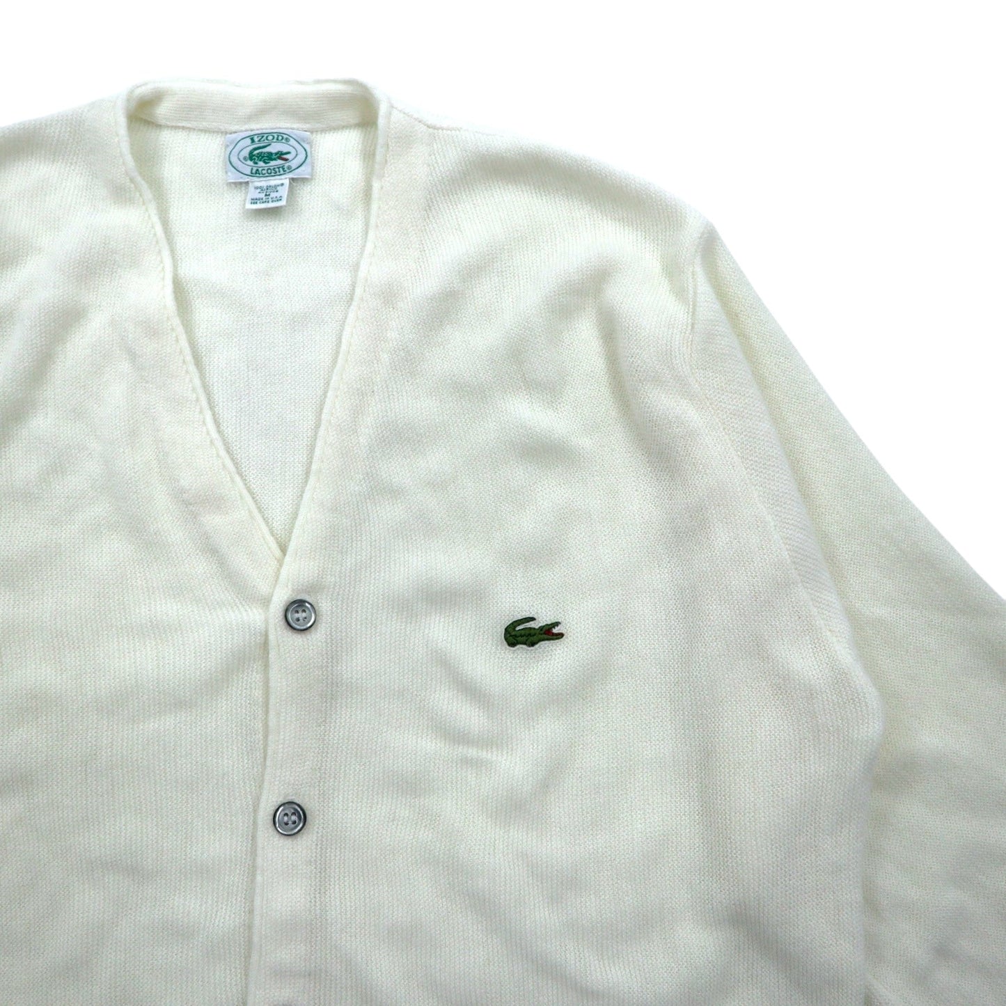 IZOD LACOSTE 80年代 USA製 アクリルニット カーディガン M ホワイト