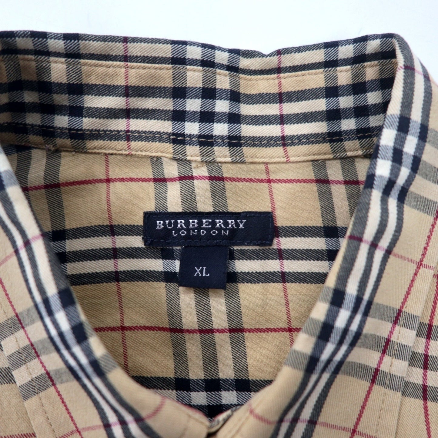 BURBERRY グレンチェック ボタンダウンシャツ XL ベージュ コットン ワンポイントロゴ刺繍