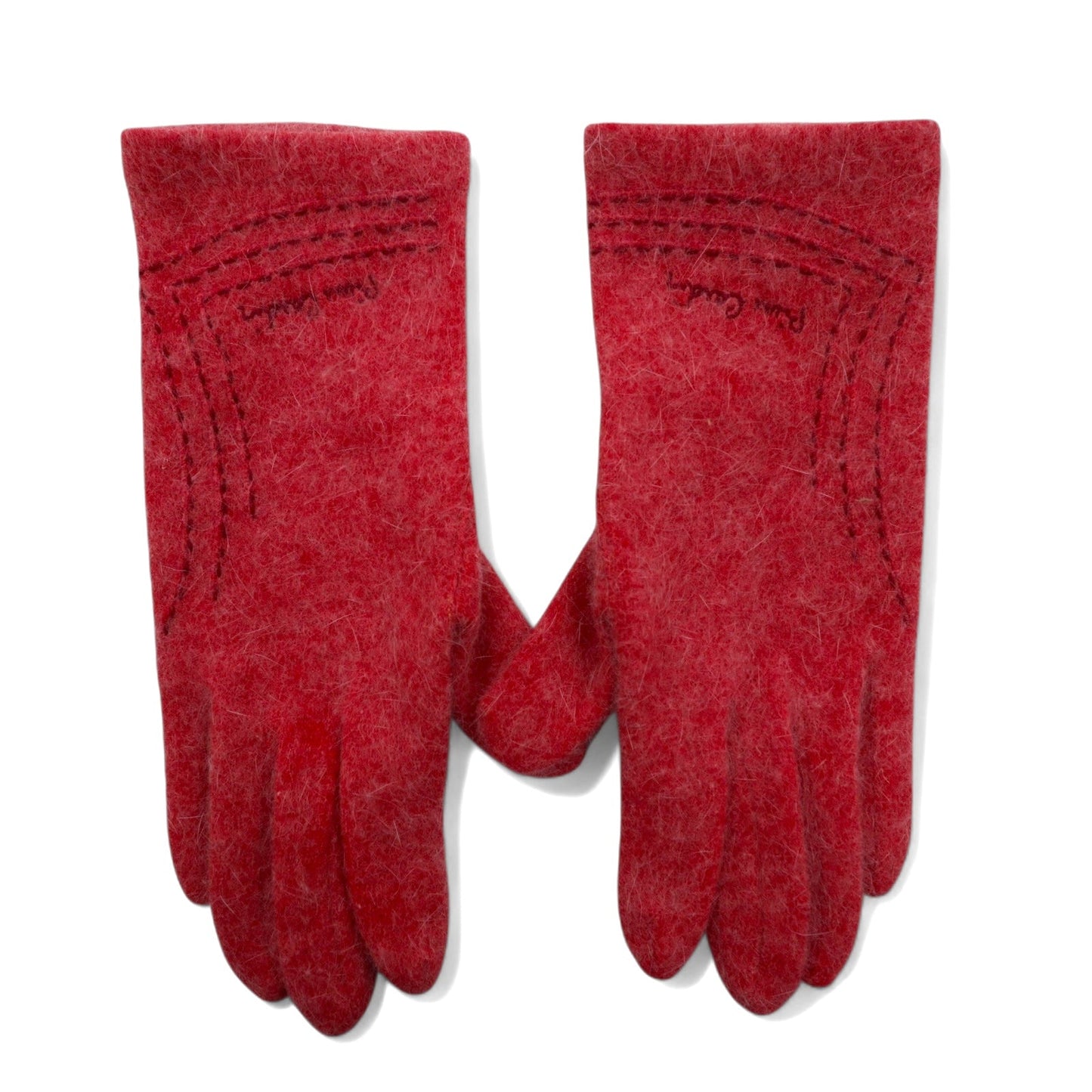 Pierre Cardin シャギーニット グローブ 手袋 ピンク ウール ステッチ ロゴ刺繍 レディース