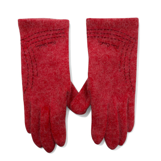 Pierre Cardin シャギーニット グローブ 手袋 ピンク ウール ステッチ ロゴ刺繍 レディース