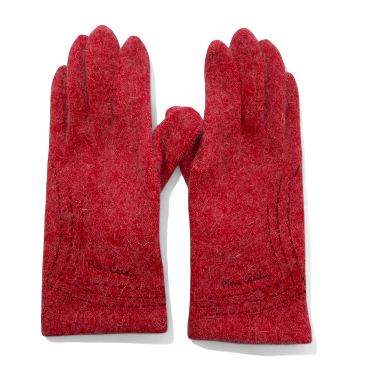 Pierre Cardin シャギーニット グローブ 手袋 ピンク ウール ステッチ ロゴ刺繍 レディース