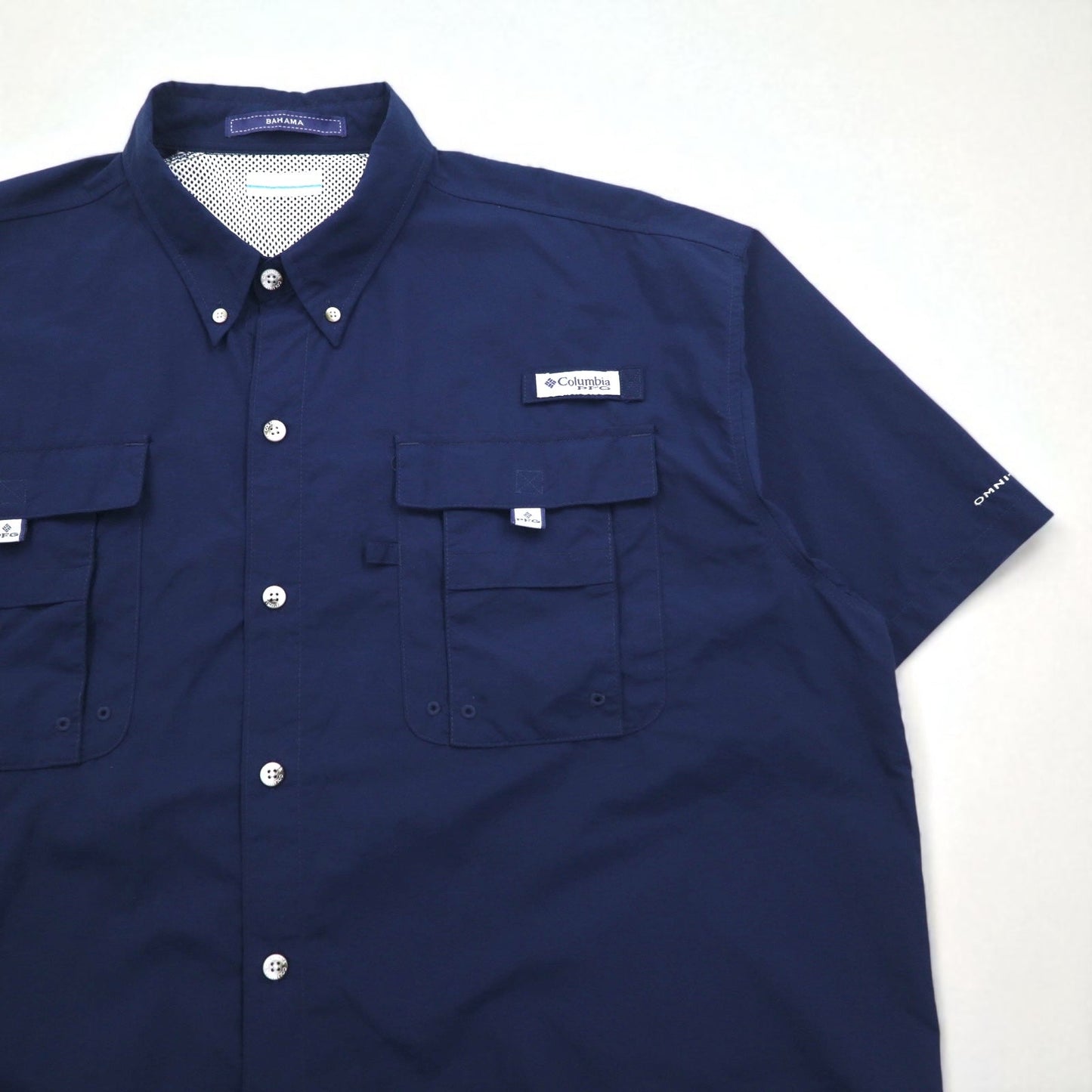 Columbia PFG バハマ2 Bahama ll ショートスリーブシャツ フィッシングシャツ XL ネイビー ナイロン OMNI-SHADE オムニシェード FM7047