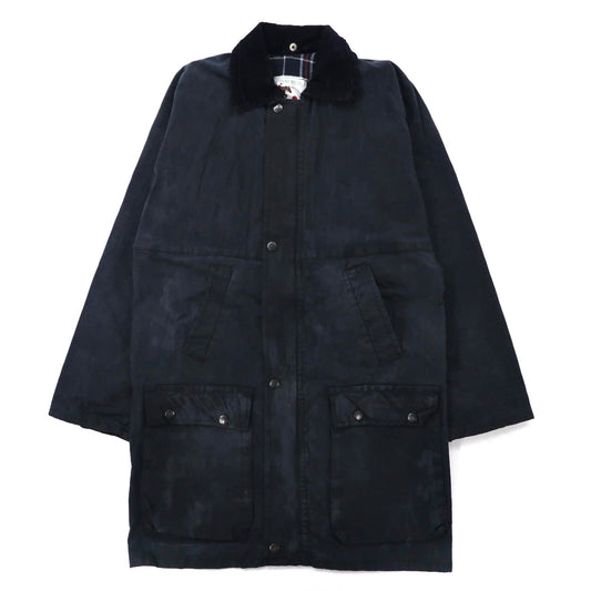 イングランド製 COUNTRY LEISURE WEAR オイルドジャケット S ネイビー コットン 裏地チェック 襟コーデュロイ