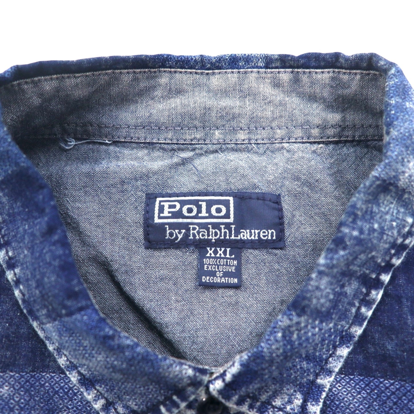 Polo by Ralph Lauren 90年代 ケミカルウォッシュ ボーダー シャツ XXL ブルー スモールポニー刺繍