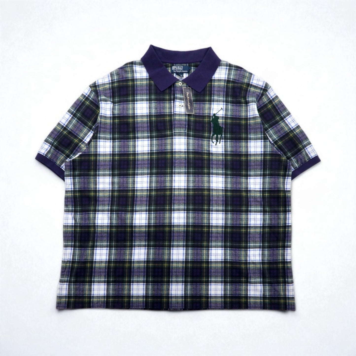 Polo by Ralph Lauren 90年代 ビッグポニー刺繍 ポロシャツ 3XL ネイビー グリーン チェック 未使用品