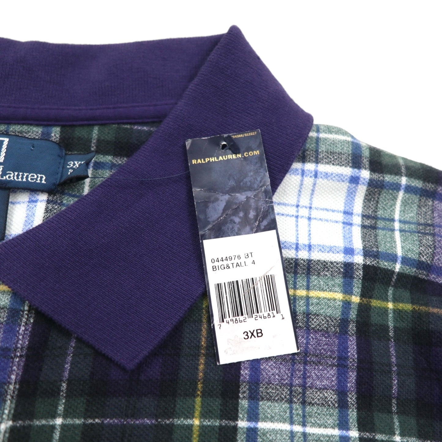 Polo by Ralph Lauren 90年代 ビッグポニー刺繍 ポロシャツ 3XL ネイビー グリーン チェック 未使用品