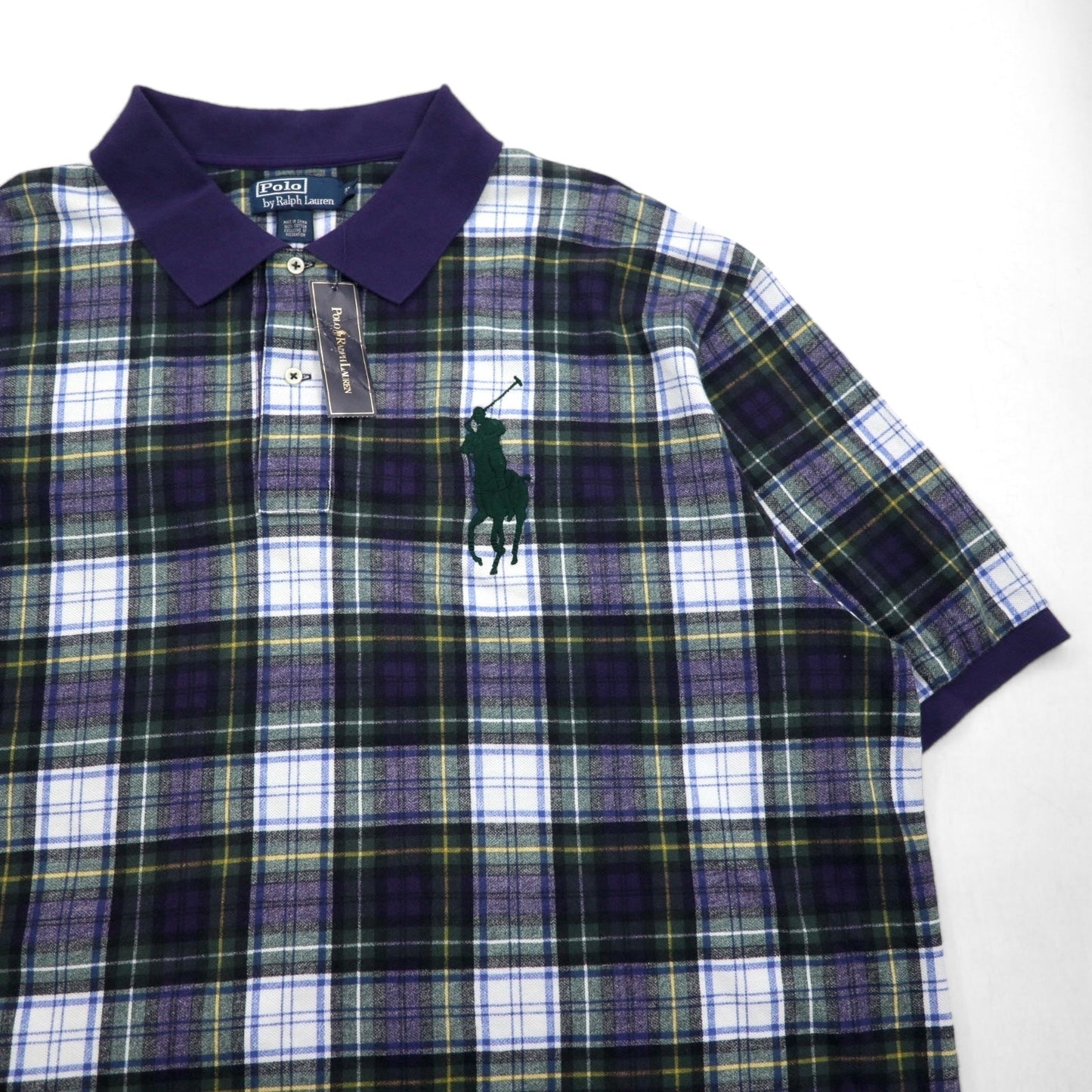 Polo by Ralph Lauren 90年代 ビッグポニー刺繍 ポロシャツ 3XL ネイビー グリーン チェック 未使用品