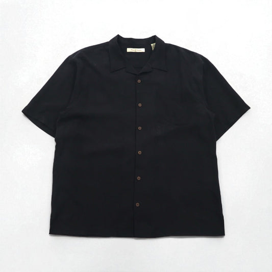 TOMMY BAHAMA シルク オープンカラーシャツ 開襟 アロハシャツ XL ブラック ボックスシルエット バックロゴ カクテル 刺繍
