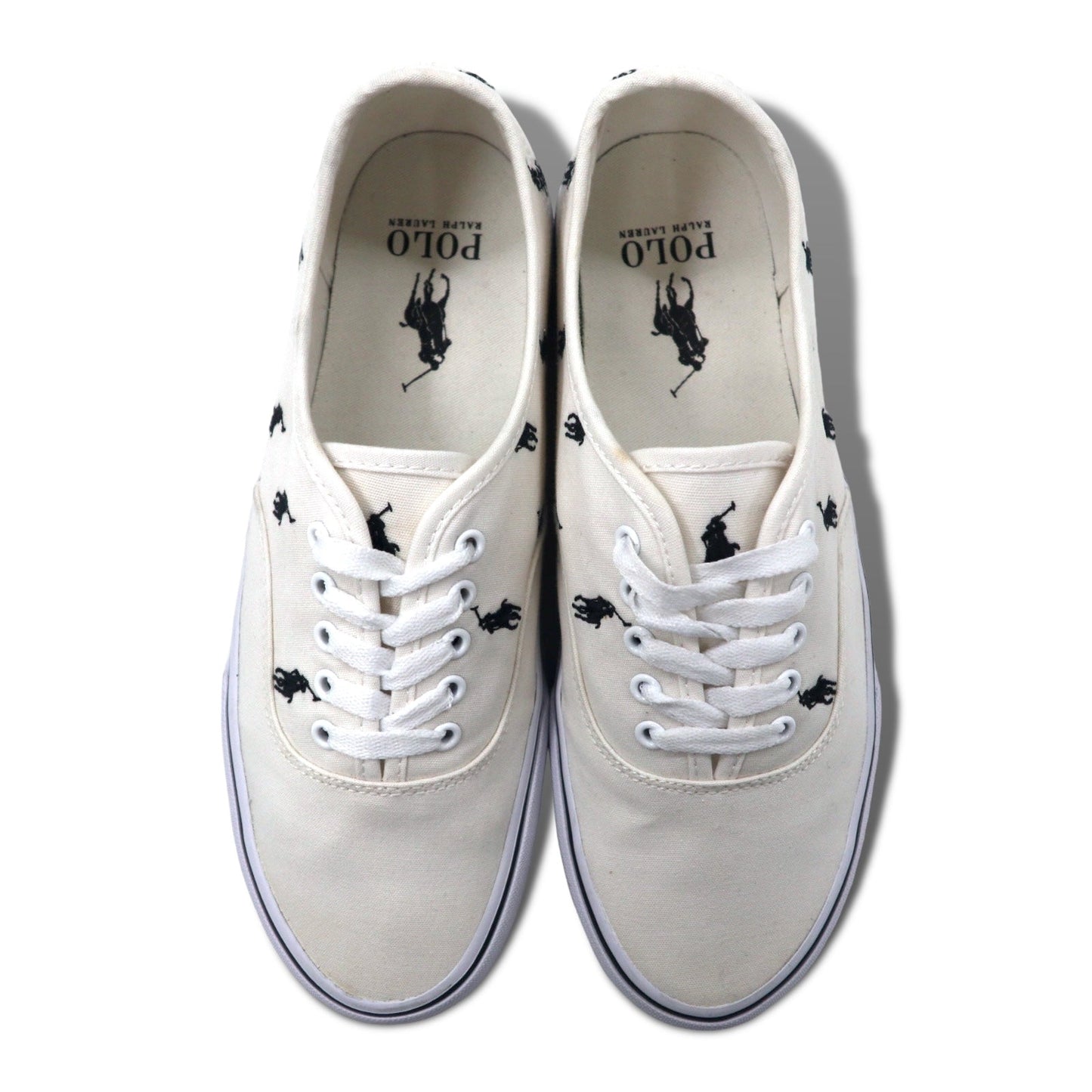 POLO RALPH LAUREN オールオーバーポニー スニーカー 26cm ホワイト コットン キャンバス 刺繍 KEATON PONY AOPP