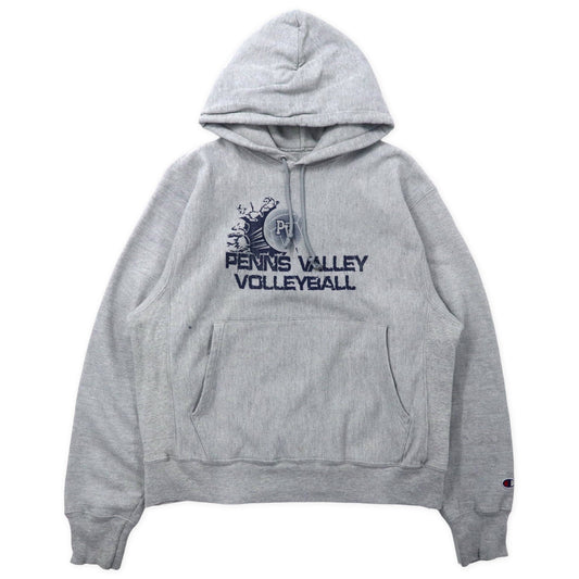 Champion プレミアム リバースウィーブ プルオーバーパーカー M グレー コットン PENNS VALLEY VOLLEYBALL カレッジプリント PREMIUM REVERSE WEAVE
