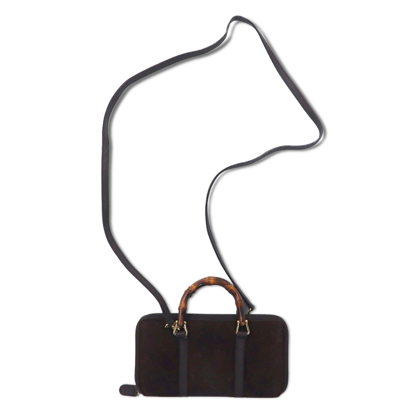 GUCCI 2WAY バンブー  ショルダー ウォレット 長財布 ブラウン スエードレザー ラウンドファスナー 039・1998・0700 オールドグッチ イタリア製