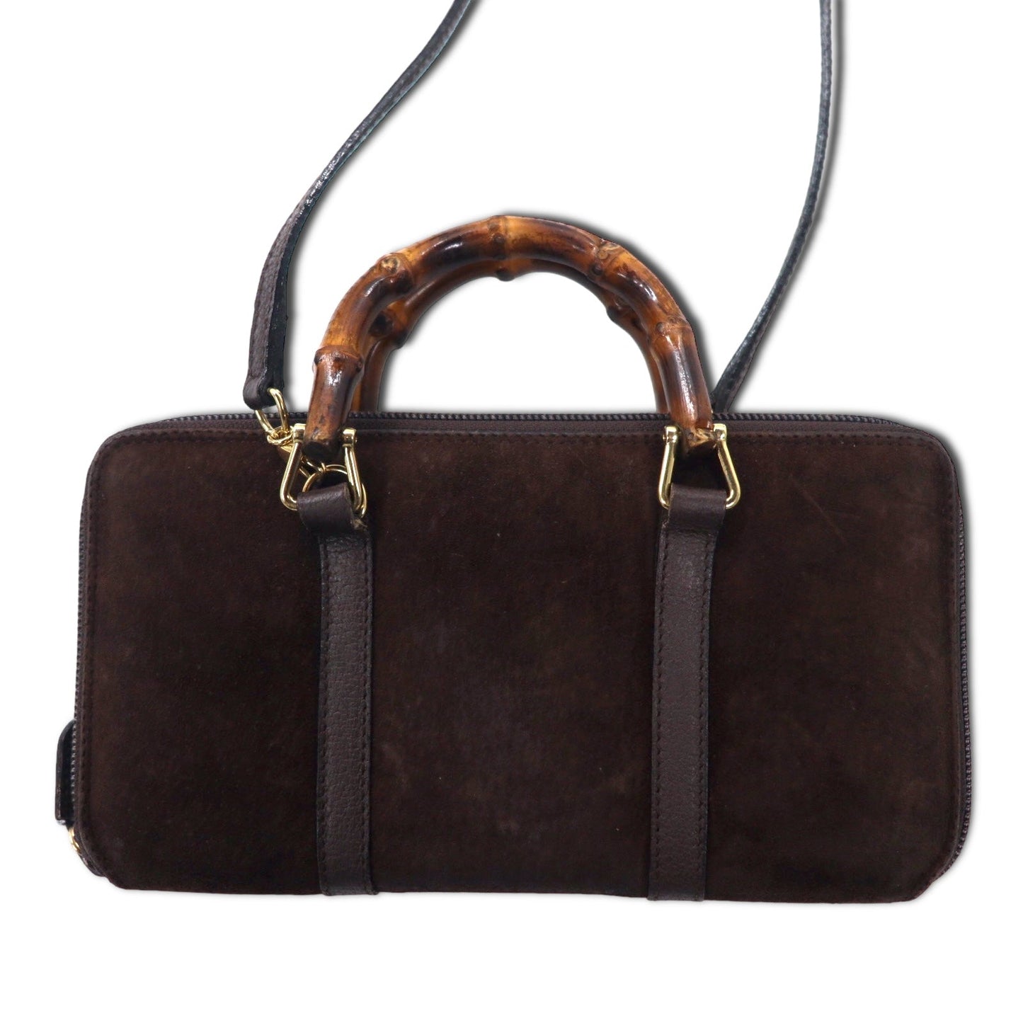 GUCCI 2WAY バンブー  ショルダー ウォレット 長財布 ブラウン スエードレザー ラウンドファスナー 039・1998・0700 オールドグッチ イタリア製