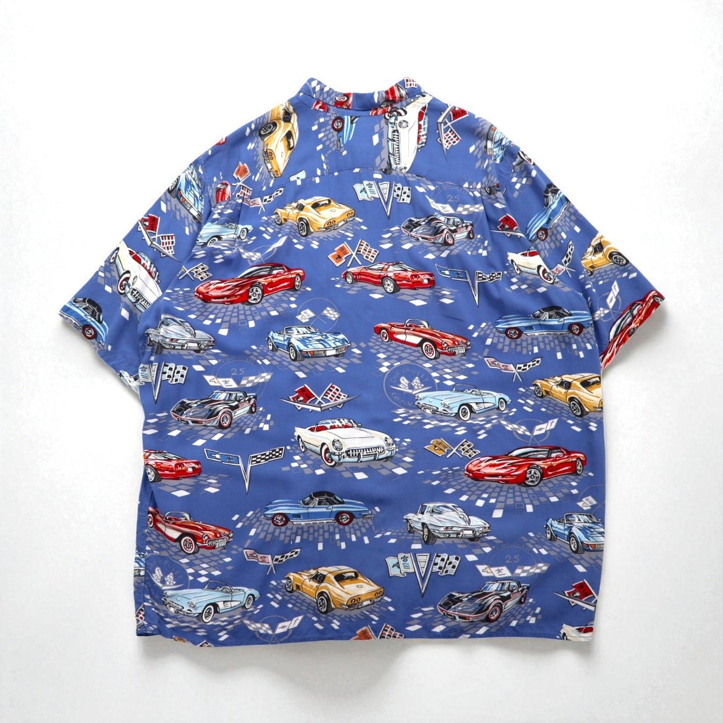 Reyn SPOONER 90年代 ハワイ(USA)製 AMERICAN CLASSICS クラシックカー アロハシャツ 2XL ブルー レーヨン CHEVROLET シボレー