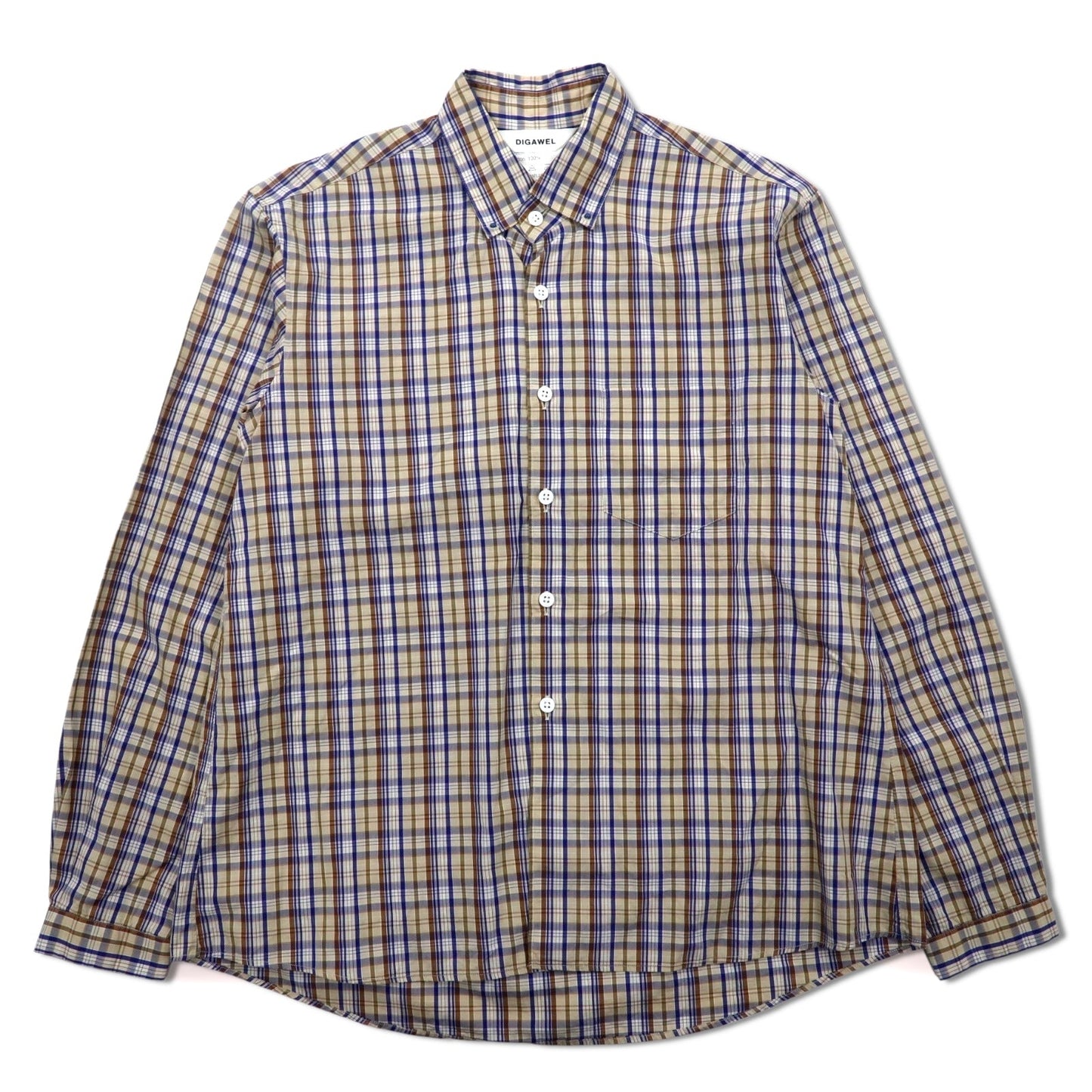DIGAWEL ボタンダウン シャツ S ベージュ ネイビー コットン 日本製