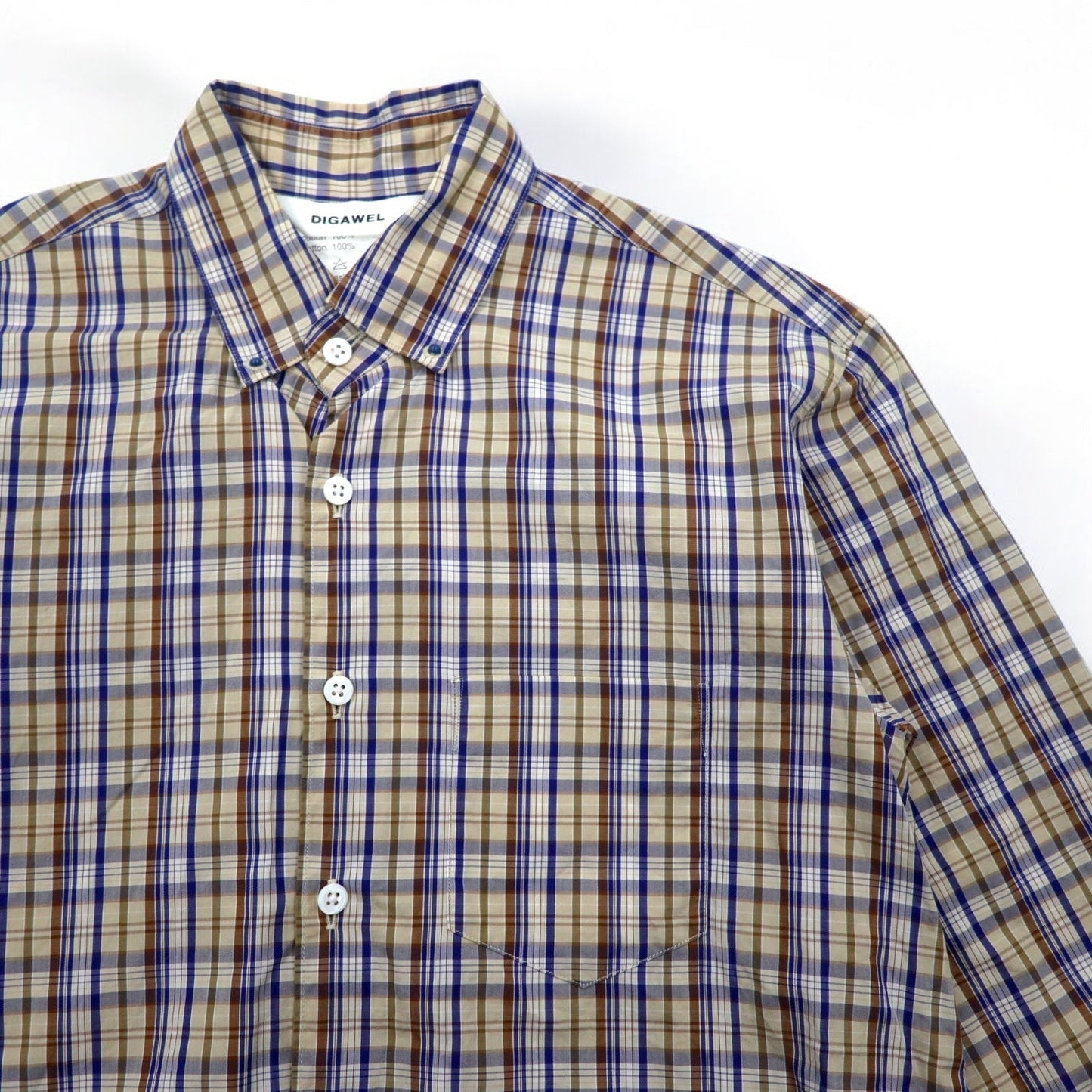 DIGAWEL ボタンダウン シャツ S ベージュ ネイビー コットン 日本製