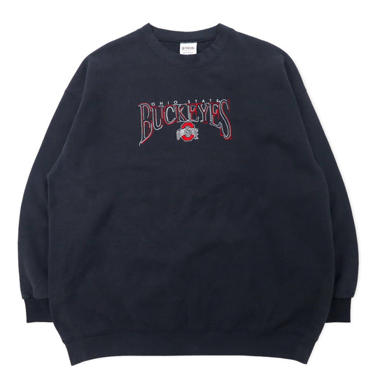 B WEAR USA製 90年代 カレッジ刺繍 スウェット XXL ブラック コットン OHIO STATE BUCKEYES ビッグサイズ
