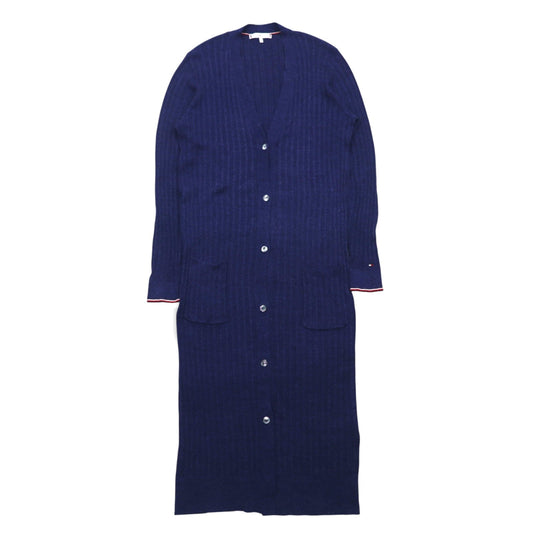 TOMMY HILFIGER ロングカーディガン リネン ニット M ネイビー レーヨン リブ編み
