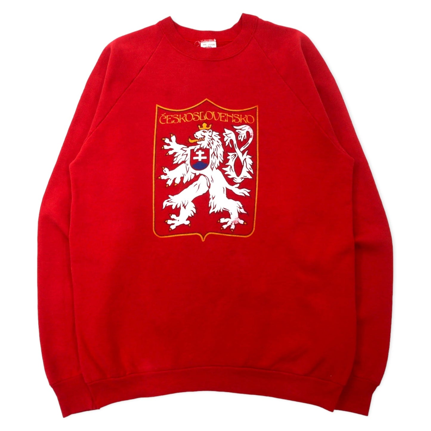 FRUIT OF THE LOOM USA製 90年代 プリント スウェット XXL レッド コットン CESKOSLOVENSKO ビッグサイズ