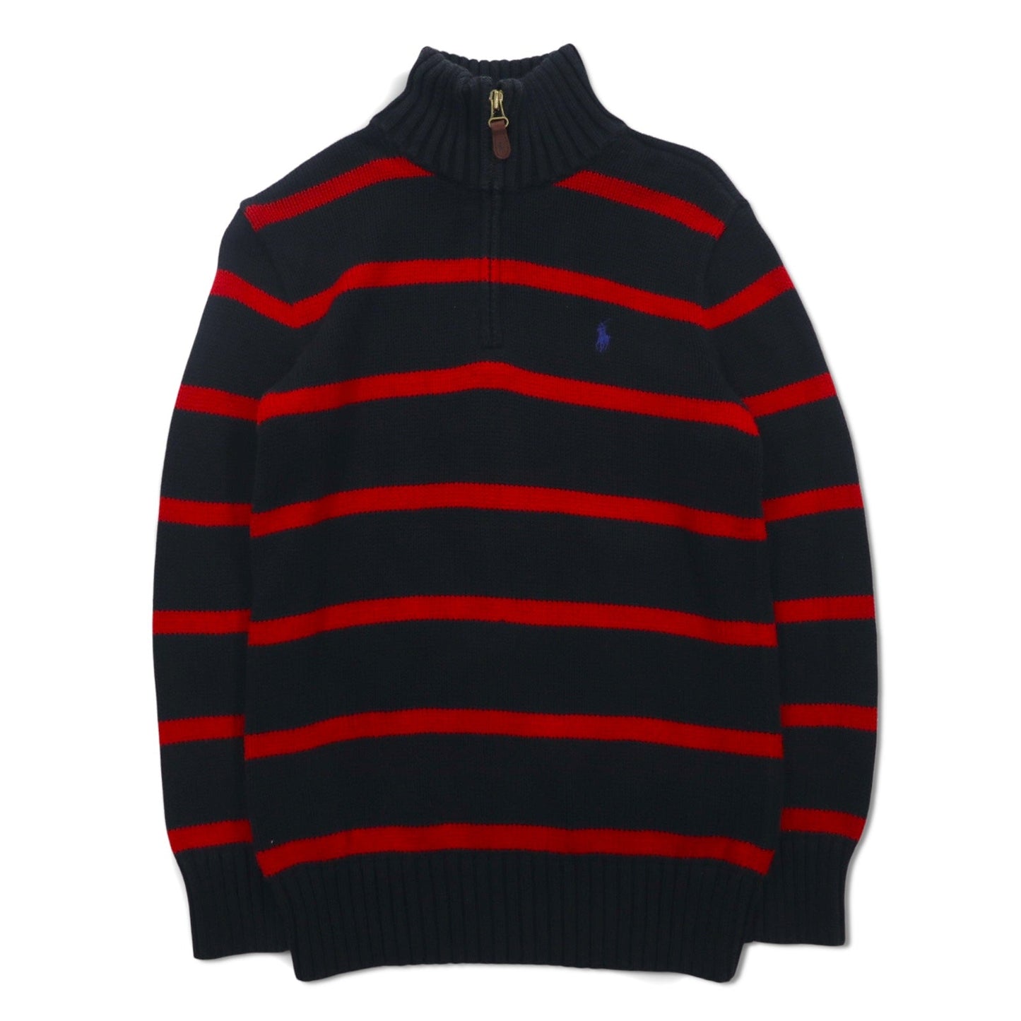 Polo by Ralph Lauren 90年代 ハーフジップ コットンニット セーター M ボーダー ブラック レッド