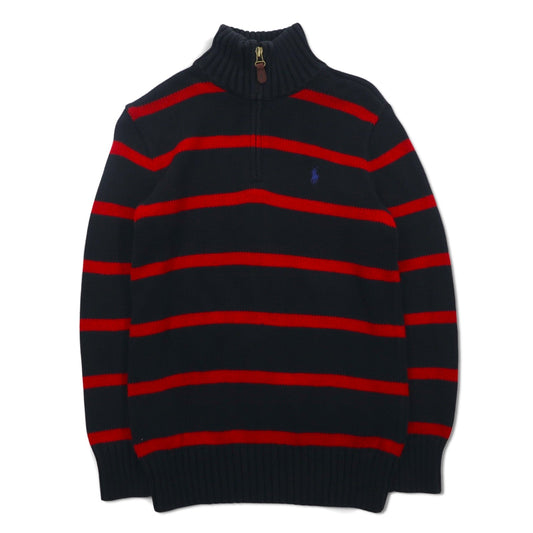 Polo by Ralph Lauren 90年代 ハーフジップ コットンニット セーター M ボーダー ブラック レッド