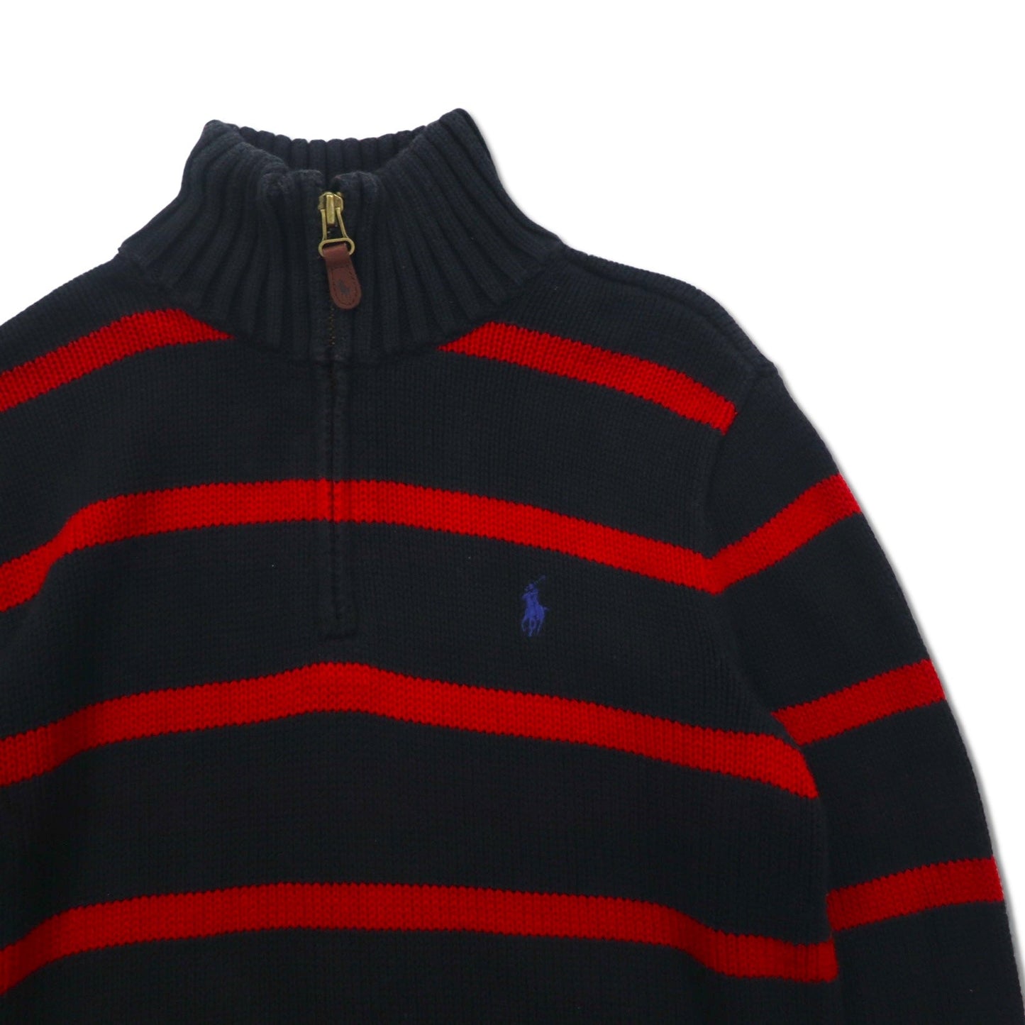 Polo by Ralph Lauren 90年代 ハーフジップ コットンニット セーター M ボーダー ブラック レッド