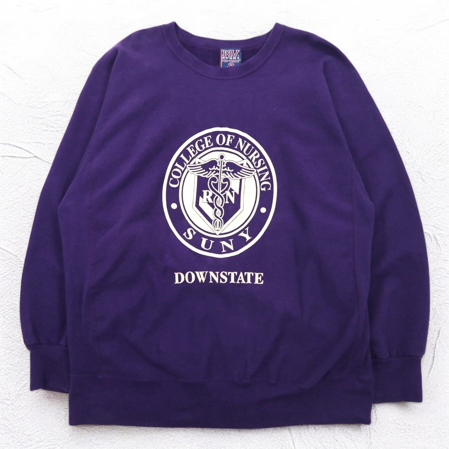 MV SPORT 90年代 リバースウィーブ PRO-WEAVE カレッジプリント スウェット XL パープル 裏起毛 DOWNSTATE