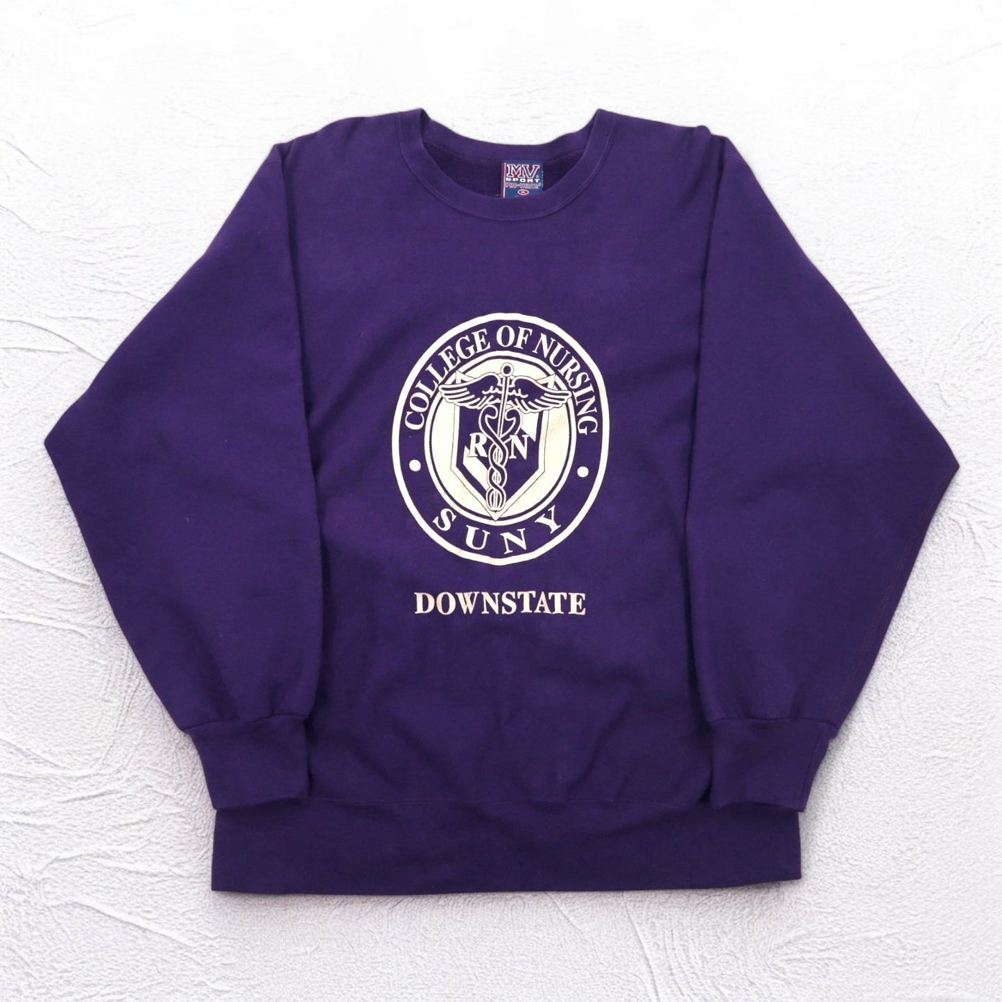 MV SPORT 90年代 リバースウィーブ PRO-WEAVE カレッジプリント スウェット XL パープル 裏起毛 DOWNSTATE