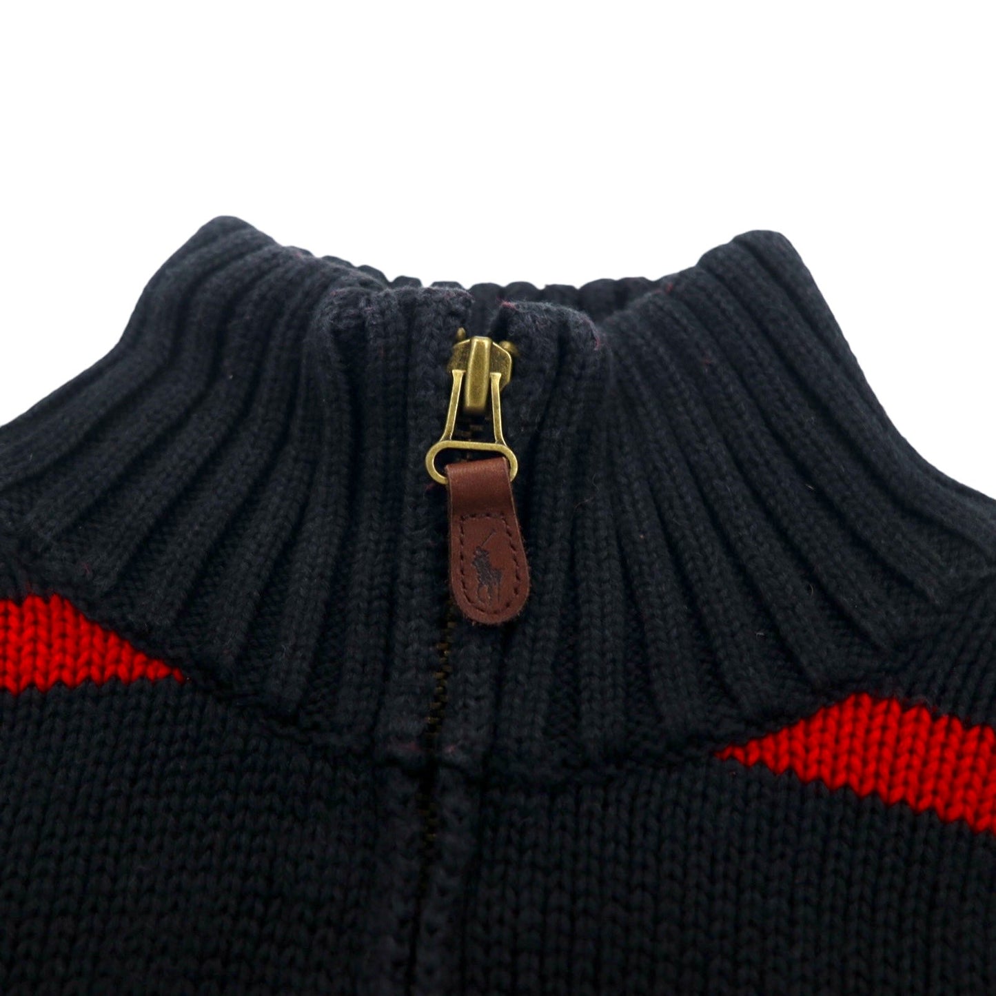 Polo by Ralph Lauren 90年代 ハーフジップ コットンニット セーター M ボーダー ブラック レッド