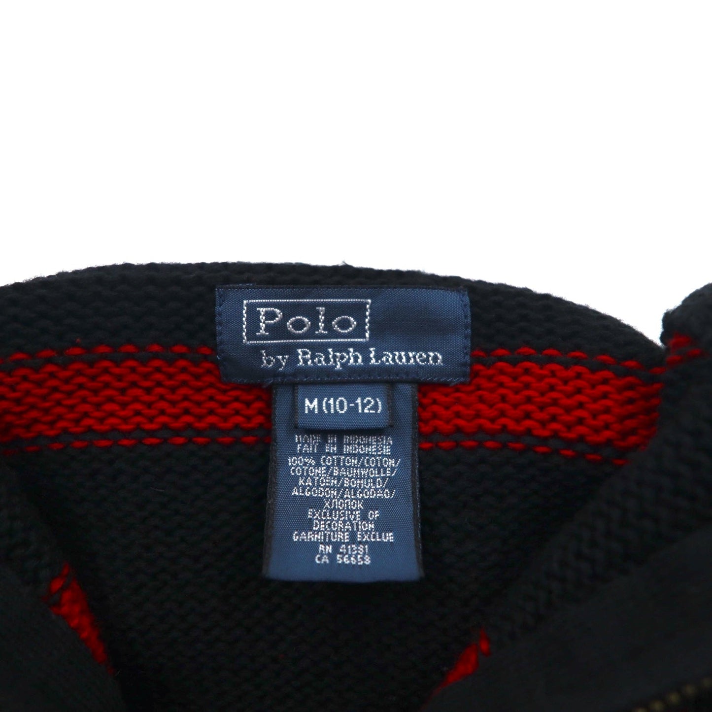 Polo by Ralph Lauren 90年代 ハーフジップ コットンニット セーター M ボーダー ブラック レッド