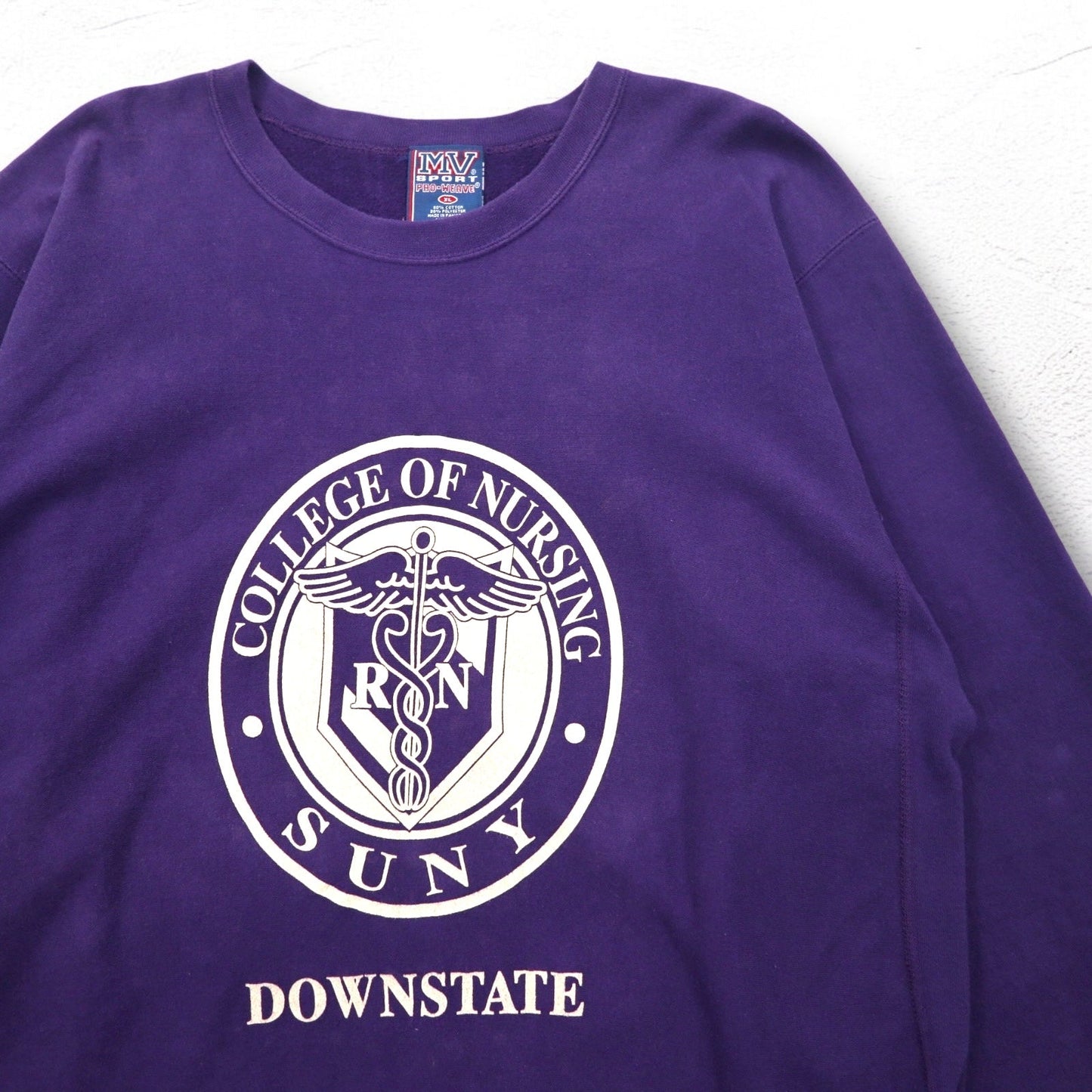 MV SPORT 90年代 リバースウィーブ PRO-WEAVE カレッジプリント スウェット XL パープル 裏起毛 DOWNSTATE