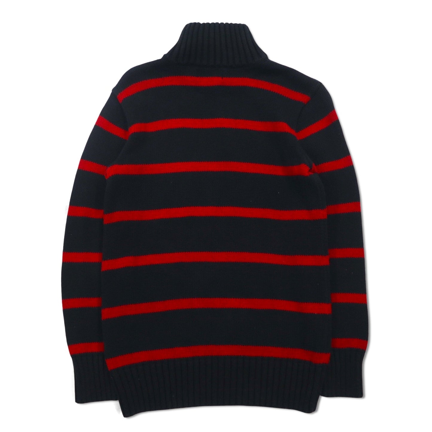 Polo by Ralph Lauren 90年代 ハーフジップ コットンニット セーター M ボーダー ブラック レッド