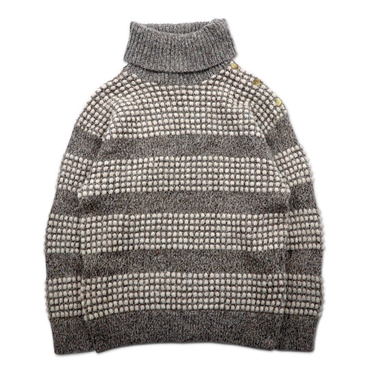 フランス製 90年代 New Man PARIS タートルネック ワッフルニット セーター L ホワイト グレー アクリル ショルダーボタン