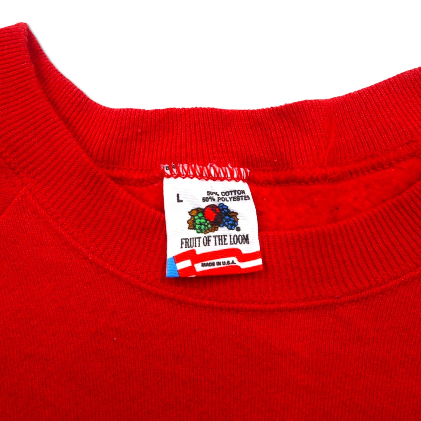 FRUIT OF THE LOOM 80年代 USA製 プリント スウェット L レッド コットン 裏起毛