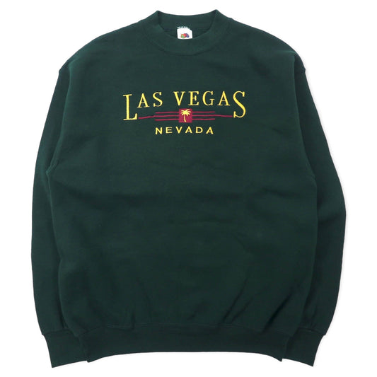FRUIT OF THE LOOM USA製 90年代 刺繍 スウェット L グリーン コットン 裏起毛 LAS VEGAS