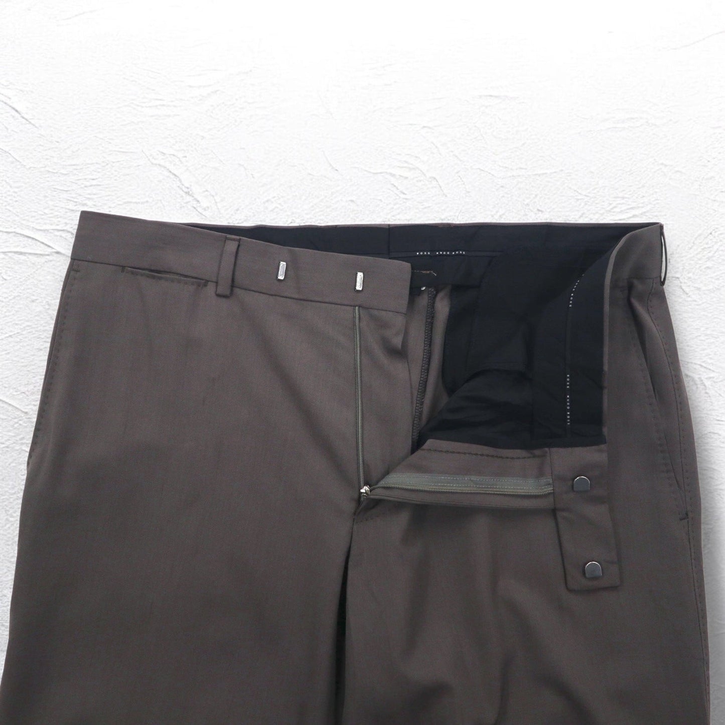 HUGO BOSS イタリア製 SUPER 120's ワイド スラックスパンツ スーツ XL グレー BIO TECH バイオテック GUABELLO