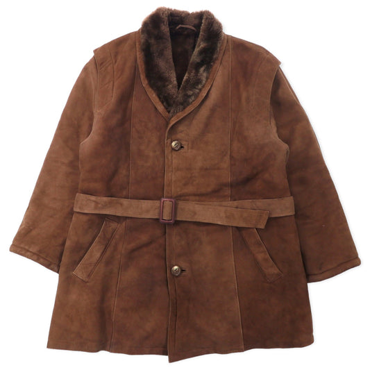 GENUINE SHEARLING スペイン製 80年代 ショールカラー ムートンステンカラーコート L ブラウン 羊革