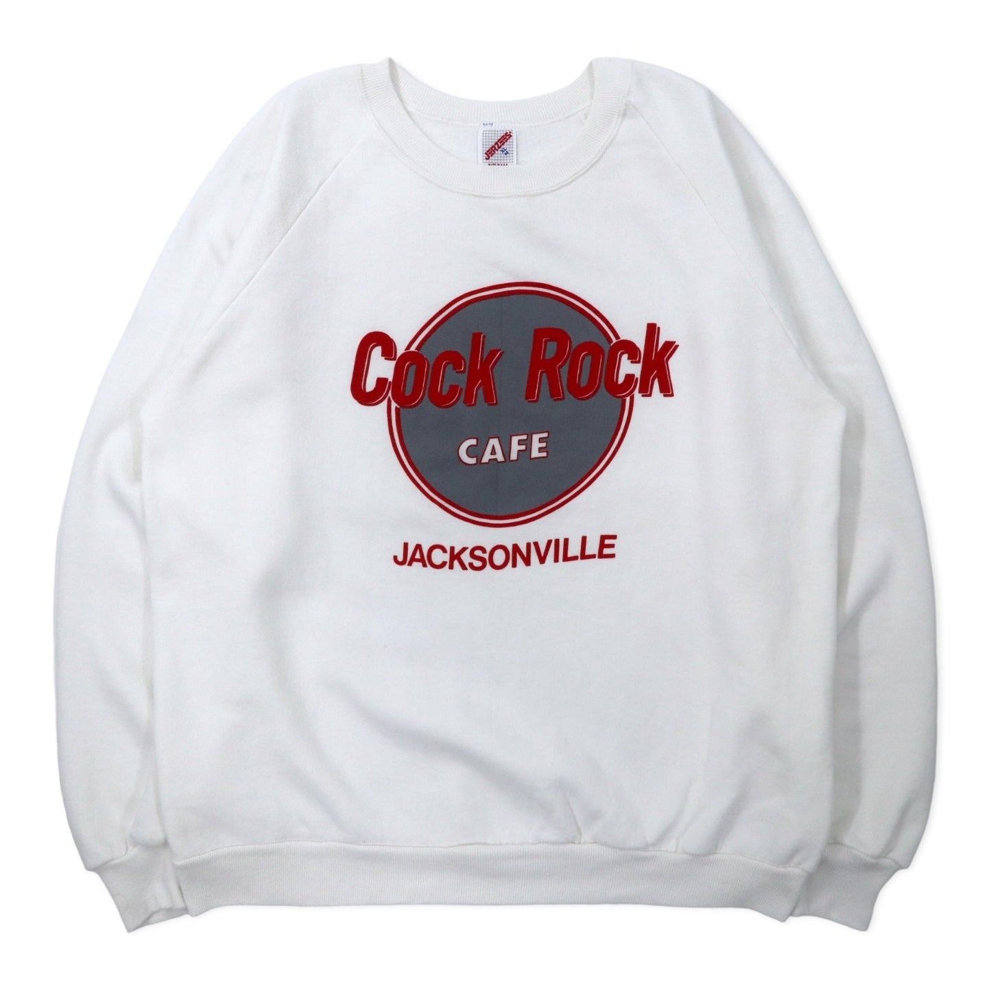 JERZEES USA製 90年代 プリント スウェット XL ホワイト コットン 裏起毛 Hard Rock CAFE パロディ