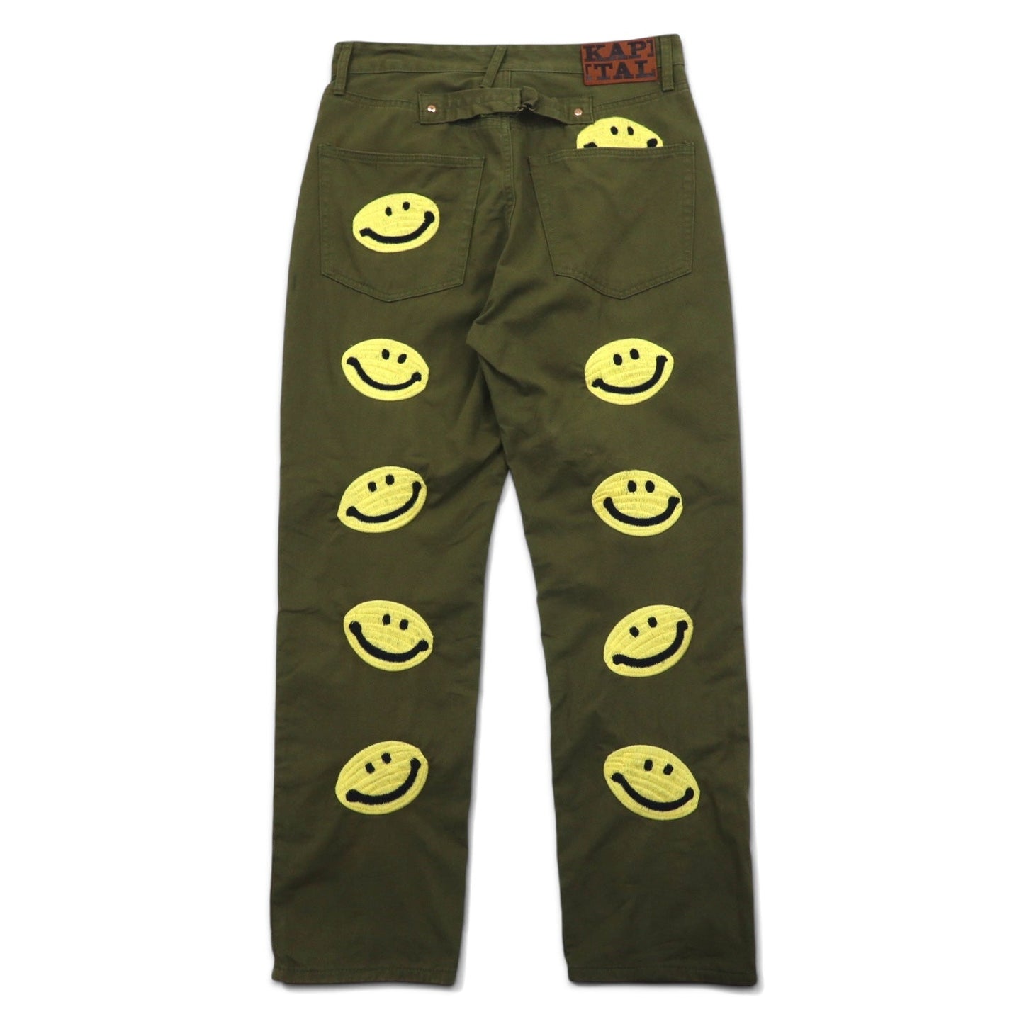 KAPITAL KOUNTRY スマイル 刺繍 パンツ L カーキ コットン 日本製 K1910LP805