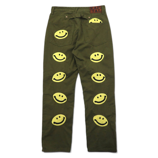 KAPITAL KOUNTRY スマイル 刺繍 パンツ L カーキ コットン 日本製 K1910LP805