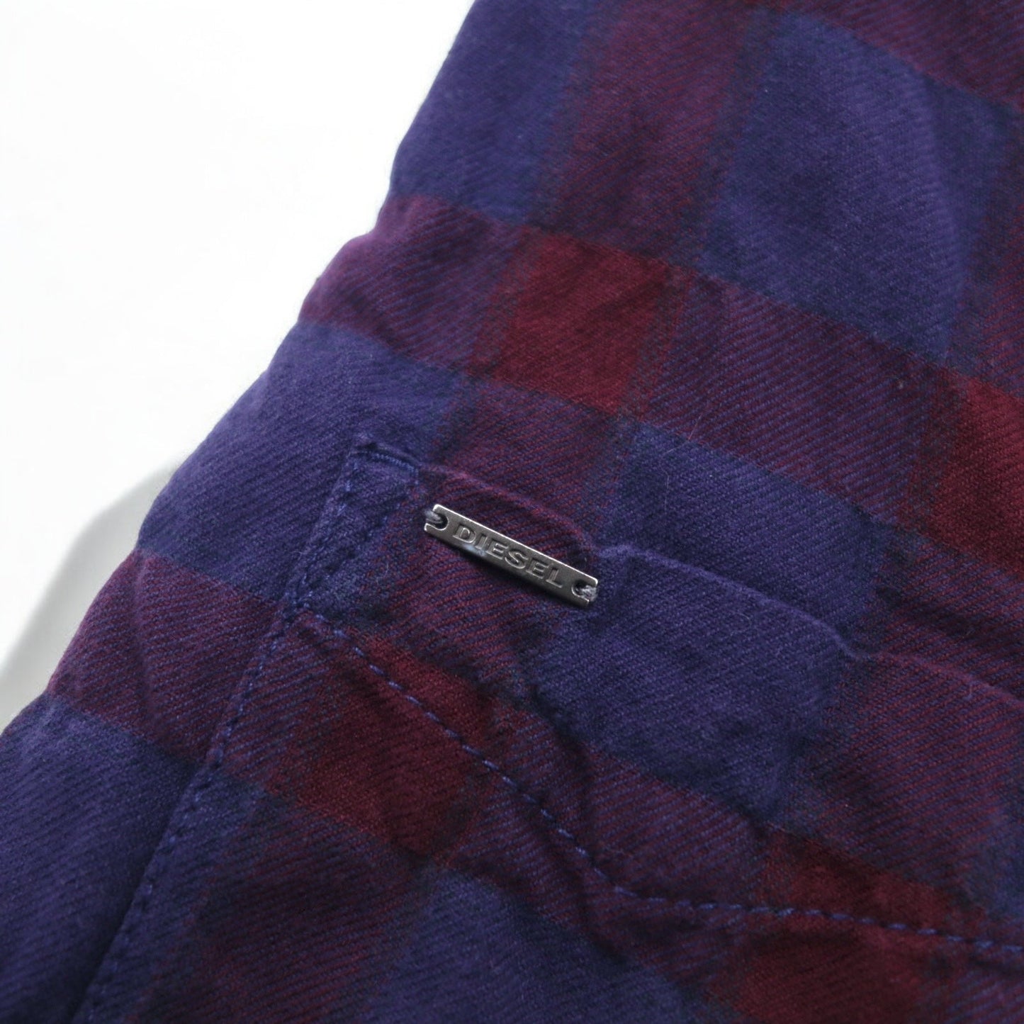 DIESEL カットオフ グランジ チェックシャツ M ネイビー パープル ユーズド加工