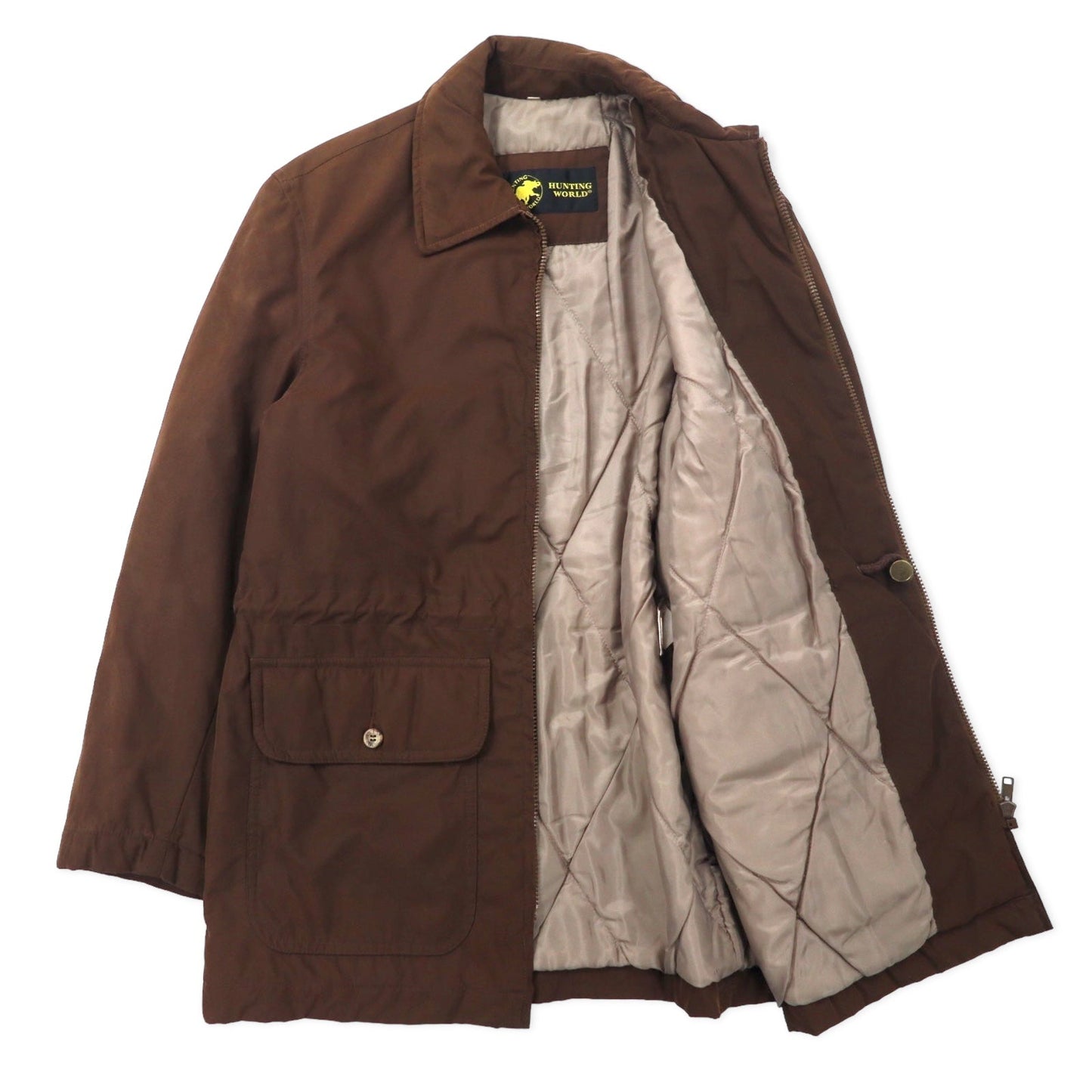 HUNTING WORLD フィールドジャケット 40 ブラウン ポリエステル 中綿 キルティングライナー ドローコード ririジップ イタリア製