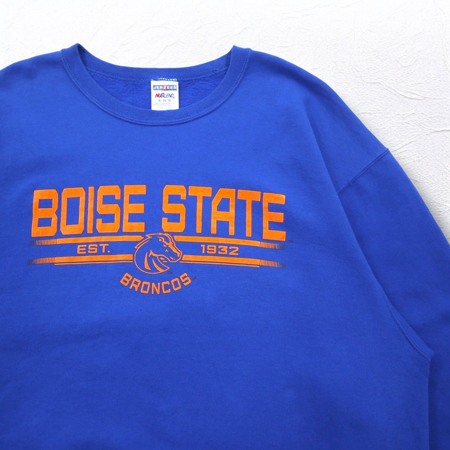 JERZEES 90年代 カレッジプリント スウェット XL ブルー 裏起毛 NCAA フットボール BOISE STATE BRONCOS ホンジュラス製