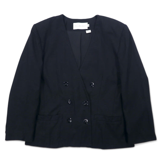 Vintage 90s made in USA Double-Breasted Blazer JH Collectibles ダブルブレスト ノーカラー テーラードジャケット XL ブラック レーヨン