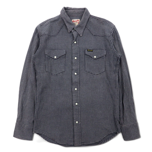 Wrangler 90年代 総柄 ウエスタンシャツ M グレー コットン フロントポケット
