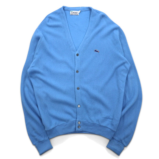 IZOD LACOSTE 70年代 糸巻きタグ アクリルニット カーディガン XL ブルー ワンポイントロゴ