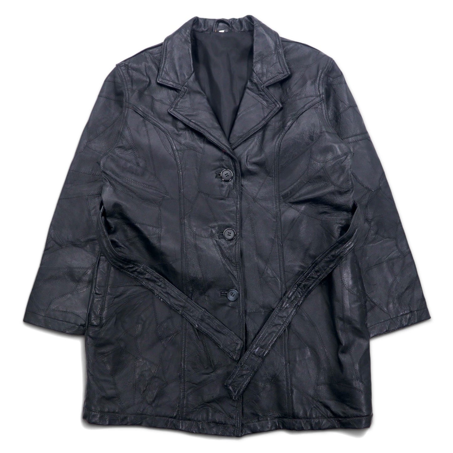 90年代 ツギハギジャン レザーコート XL ブラック レザー パッチワーク ベルト付き