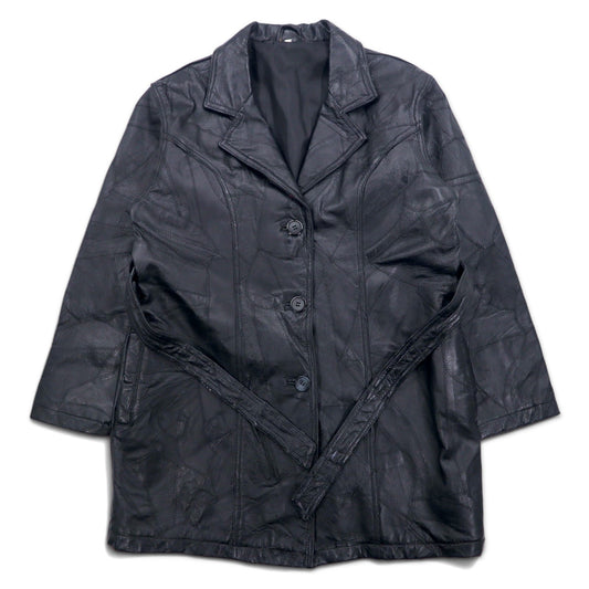 90年代 ツギハギジャン レザーコート XL ブラック レザー パッチワーク ベルト付き