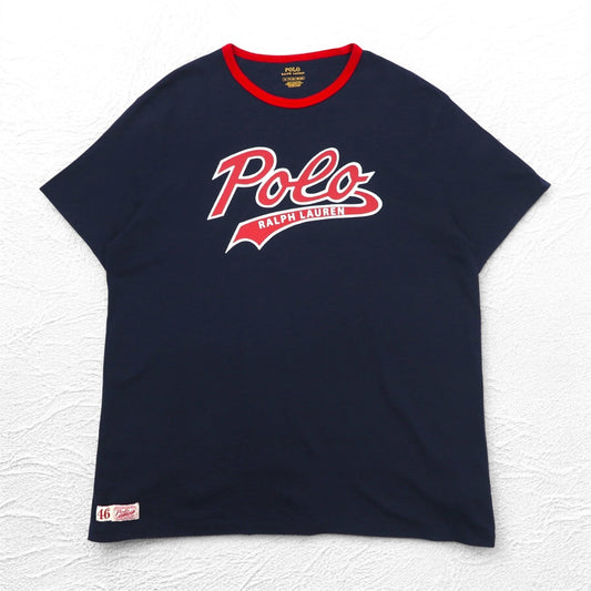 POLO RALPH LAUREN リンガーネック ベースボール プリント Tシャツ XL ネイビー Novelty Polo Swoosh Tee