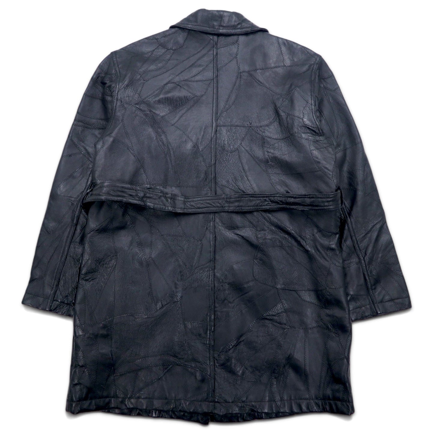 90年代 ツギハギジャン レザーコート XL ブラック レザー パッチワーク ベルト付き