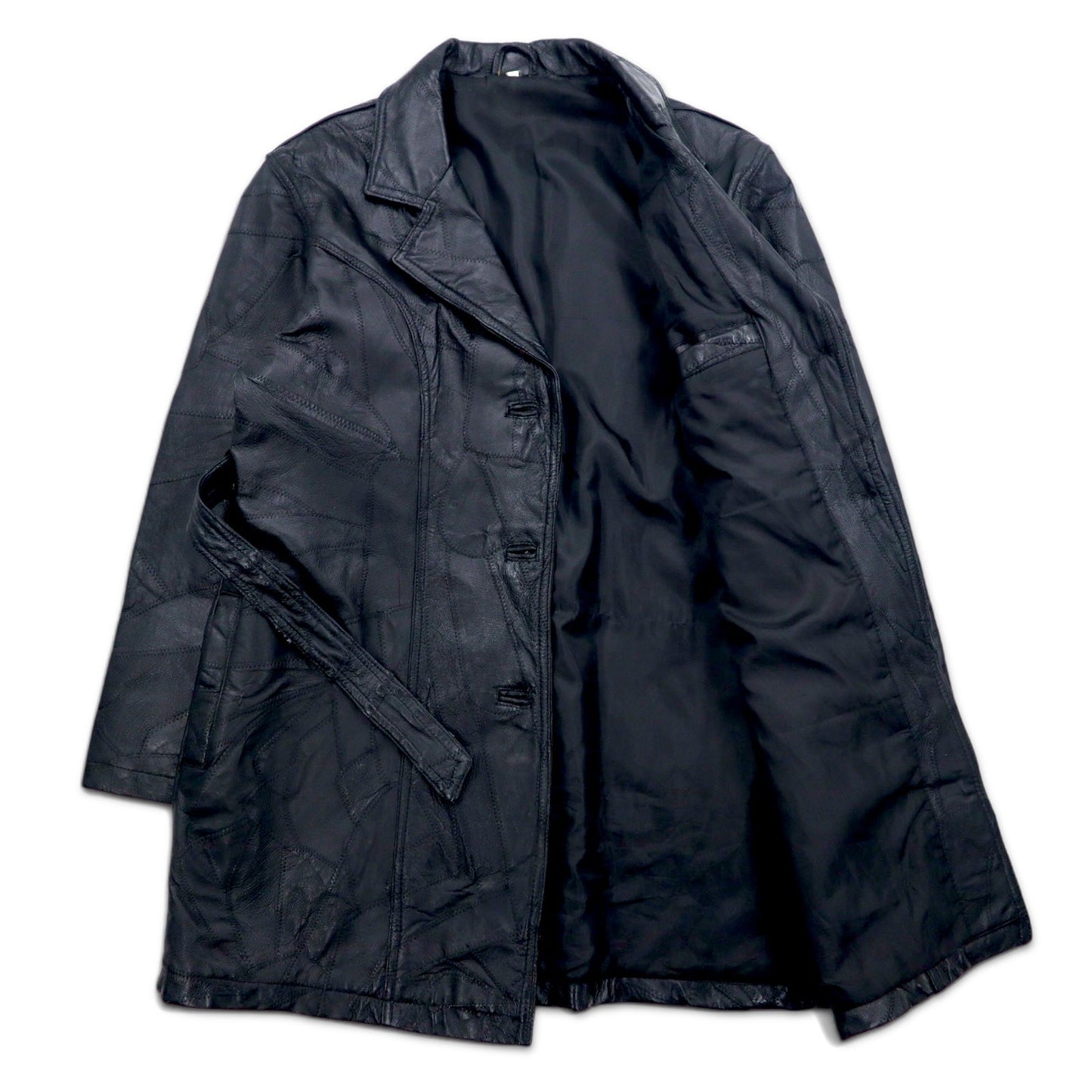 90年代 ツギハギジャン レザーコート XL ブラック レザー パッチワーク ベルト付き